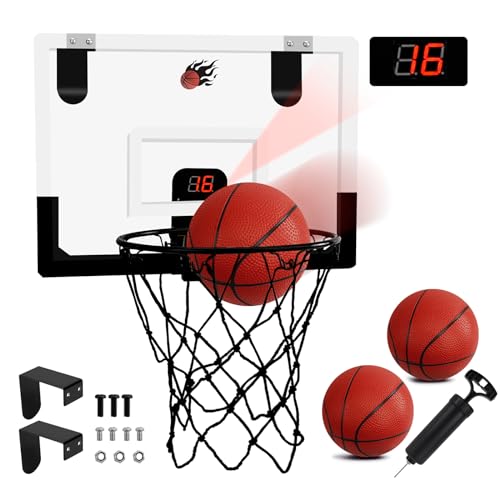 DEWEL Mini Basketballkorb Indoor Basketballkorb Kinder mit Scoring-Funktion und Sound-Tipps Basketballkorb Wandmontage mit 3 Mini Basketball und Luftpumpe von DEWEL