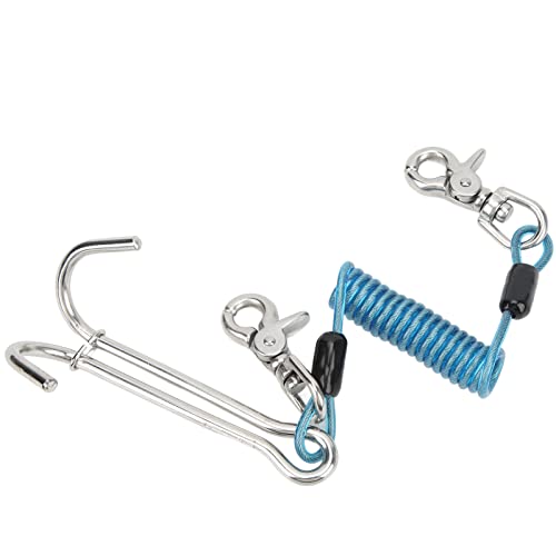 Cuba Diving Doppelter Riffhaken, Tauchstromhaken aus Edelstahl 316, Doppelter Riffdrifthaken, mit Spiralspulen-Lanyard, Scuba-Riffhaken, für Höhlentauchen(Blau) von DEWIN