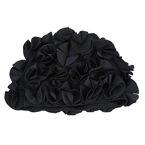DEWIN Badekappe, Badehut Retro Blumenblume Mode Elastische Badehut Langes Haar Badekappe für Frauen Kinder (Schwarz) von DEWIN