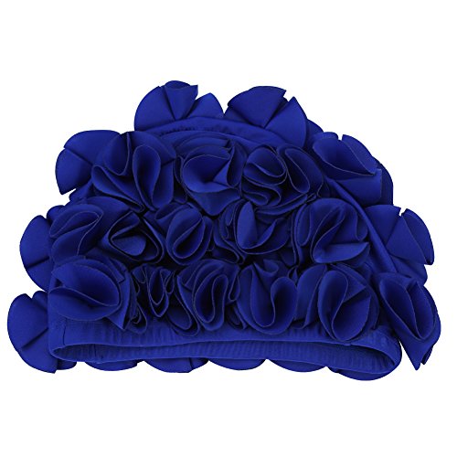 DEWIN Badekappe, Badehut Retro Blumenblume Mode Elastische Badehut Langes Haar Badekappe für Frauen Kinder (Blau) von DEWIN
