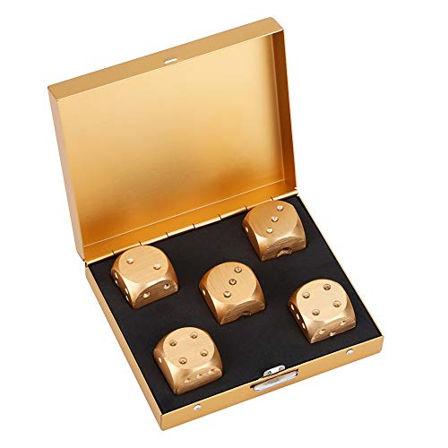 DEWIN Würfelsets, Spielwürfel Aluminiumlegierung Tischspiel Pokerspiele Würfel Set mit Aufbewahrungsbox 5 Stück (Gold Square Box) von DEWIN