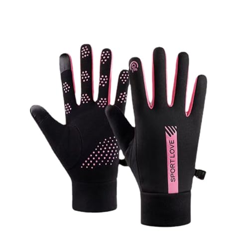 Winterwarme Plus-Samt-Touchscreen-Handschuhe für Damen, wasserdichter Finger-Touchscreen, rutschfest, kältebeständig, Winddichte Winterhandschuhe für Damen (Schwarz-rosérot) von DEYROS
