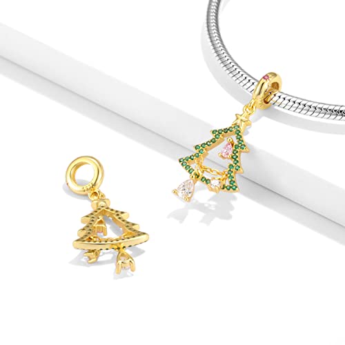 DFHTR 925 Sterling Silber Geschenk Goldener Weihnachtsbaum Anhänger Wassertropfen Zirkon Feine Perlen Für Pandora Charms Armband Herstellung von DFHTR