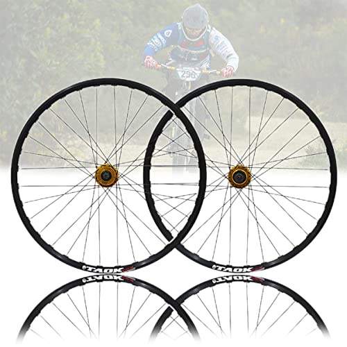 26 Zoll MTB-Fahrrad-Laufradsatz Aluminium-Legierung Mountainbike Laufradsatz QR 32-Loch Nabe Scheibenbremse Felge Für 7/8/9/10 Gang(Color:Gold) von DFNBVDRR