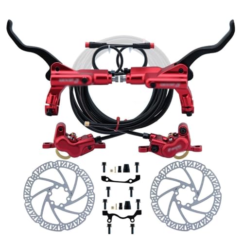 DFNBVDRR E-Bike Hydraulische Bremsen-Set 4-Kolben Hydraulische Scheibenbremse 2-PIN Sensor Elektrofahrrad Bremshebel Mit 160mm Rotoren (Color : Red) von DFNBVDRR