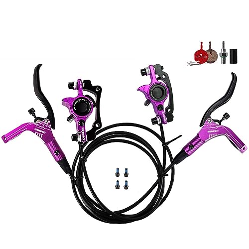 DFNBVDRR Hydraulische Scheibenbremse Für Fahrräder 2-Kolben MTB-Bremssattel Mountainbike-Bremse Öldruck Links Vorne Rechts Hinten Bremse 800mm/14000mm (Color : Purple) von DFNBVDRR