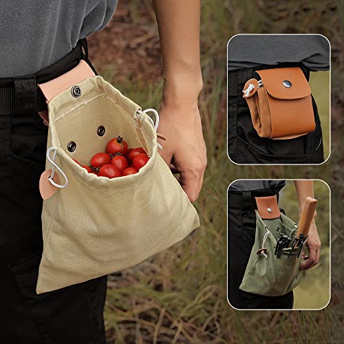 DGZW Camping-Outdoor-Tasche aus gewachstem Segeltuch, wasserdichte Gürteltasche aus Leder, Obstpflückentasche für Camping, Outdoor, zum Aufhängen, Werkzeugtasche, Dschungel (Braun) von DGZW