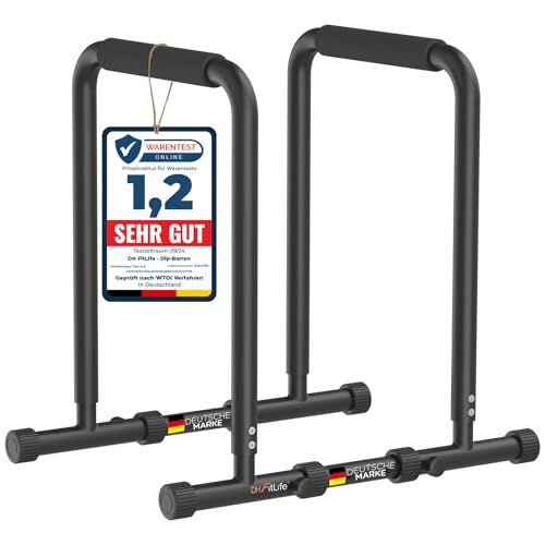 DH FitLife Dip Barren Bars | Dip Station | Max. Belastung 500kg | Kraftstation Fitnessgerät für Zuhause | Parallettes Calisthenics Training Equipment | Krafttraining 80-100 cm individuell verstellbar von DH FitLife