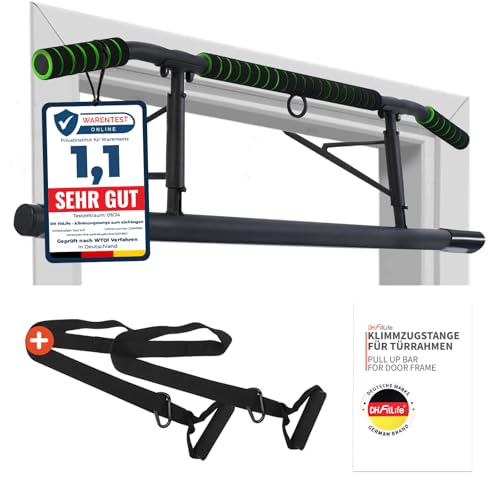 DH FitLife Klimmzugstange Türrahmen ohne Schrauben | Pull up bar Doorway | Türreck zum Krafttraining | Rückentrainer zum Einhängen | inkl. Schlingentrainer | Für Tür 70-92cm von DH FitLife