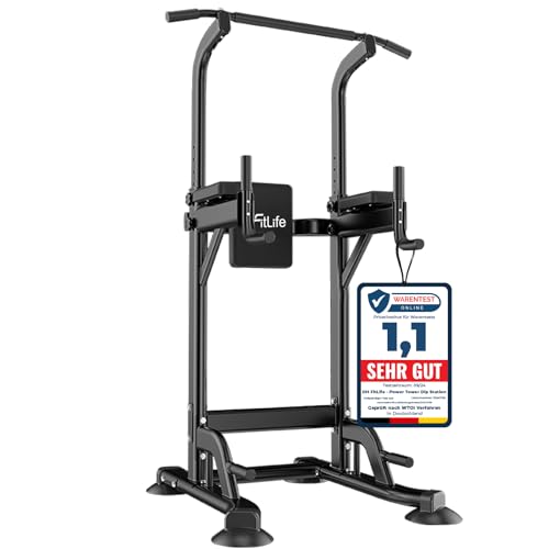 DH FitLife Power Tower Dip Station | Sport Geräte mit Klimmzugstange, Dip Barren u. Rückentrainer | Kraftstation Kraftturm | Fitness Station | Power Rack for Home Gym | Krafttraining für Zuhause von DH FitLife