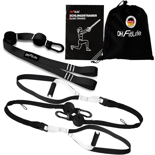 DH-FitLife Schlingentrainer für Ganzkörpertraining, Sling Trainer Set für Krafttraining & Home Workout, Bodyweight Resistance für zuhause & unterwegs, mit Türanker, Karabinerhaken und Trainingsbuch von DH FitLife