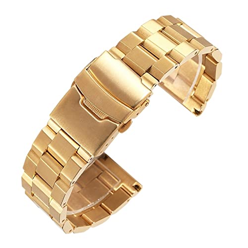 DHAEY 18mm 19mm 20mm 21mm 22mm 23mm 24mm Universelles massives Edelstahl-Uhrenarmband Metall-Armband Link-Armband-Bügel-Zubehör Uhrenarmband Edelstahl (Color : Gold, Size : 19mm) von DHAEY