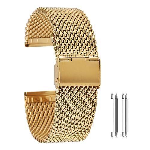 DHAEY Edelstahl Uhrenarmband, Hakenschnalle, goldenes Netz, Edelstahl-Uhrenarmbänder, 20/22 mm Stegbreite, Metall-Uhrenarmbänder, Ersatz-Band-Zubehör (Color : Gold, Size : 22mm) von DHAEY