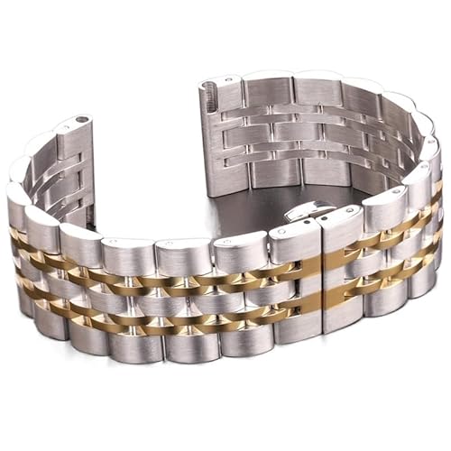 Edelstahl Uhrenarmband, Edelstahl Uhrenarmband Armband Damen Herren 20mm 22mm Armband Massives Metall Silber Gold Armband Zubehör (Color : Silver and Gold, Size : 20mm) von DHAEY