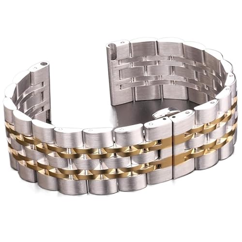 Edelstahl Uhrenarmband, Edelstahl Uhrenarmband Armband Damen Herren 20mm 22mm Armband Massives Metall Silber Gold Armband Zubehör (Color : Silver and Gold, Size : 22mm) von DHAEY
