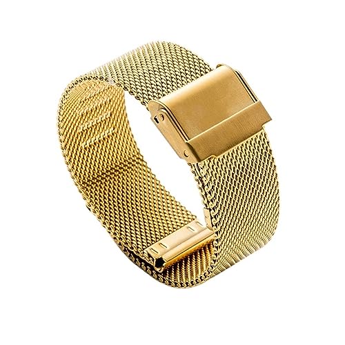 Edelstahl Uhrenarmband, Edelstahlarmband 12 14 16 18 mm 20 mm 22 mm Herren Damen Metall Ersatzarmband Uhrenzubehör (Color : Gold, Size : 18mm) von DHAEY