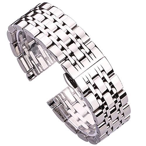 DHDHWL Uhrenarmband 18 mm 20 mm 22 mm Metall Uhrenarmbänder Armband Silber poliert Edelstahl Uhren Uhrenarmband Zubehör S61 (Farbe: Silber, Größe: 20 mm) von DHDHWL