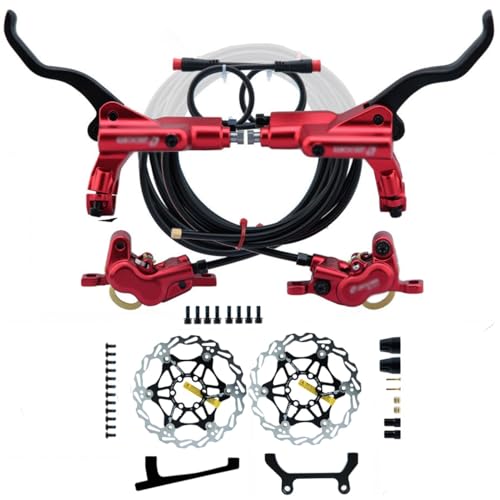 DHNCBGFZ E-Bike-Hydraulik-Scheibenbremsensatz Set 4-Kolben 2-PIN Power-Off-Hydraulikbremsensatz Mit 180 Mm Rotoren Und Montageadapter(Color:Rosso) von DHNCBGFZ