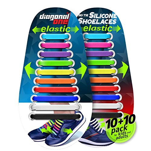 Mehrfarbige, elastische Schnürsenkel für Erwachsene, Sneakers und Kinder, Sneaker, schnürlose Schnürsenkel für einfaches Hineinschlüpfen, Sneaker-Set mit Schnürsenkeln für Sneaker: Diagonal One von DIAGONAL ONE