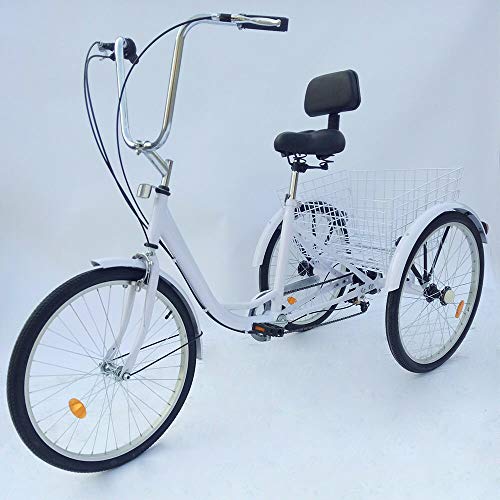 DIFU Dreirad für Erwachsene, 24" Dreirad für Erwachsene Einkaufs -Dreirad Senioren Seniorenrad Senioren Farrad Erwachsenendreirad+Korb (Weiß/Schwarz) (Weiß) von DIFU