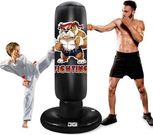 Boxsack für Kinder, Teenager und Erwachsene - 63" Zoll extra großer aufblasbarer Boxsack mit Ständer Karate Geschenke für Jungen von digi