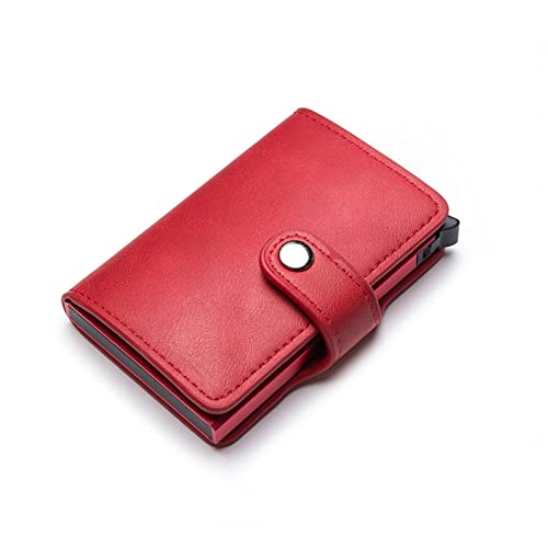 DIGJOBK Brieftasche Damen Men Leather Wallet Cards Holder Protector Smart Wallet Aluminum Case Box Card Holder Wallet (Color : Red) von DIGJOBK