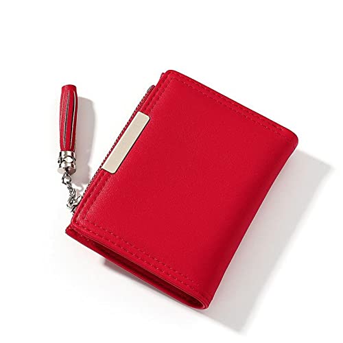 DIGJOBK Brieftasche Damen PU-Leder Frauen Geldbörse Kleine Quaste Münze Geldbörse Tasche Einfache Casual Mini Weibliche Brieftasche Mädchen Brieftasche ändern Geldbörse (Color : Red) von DIGJOBK