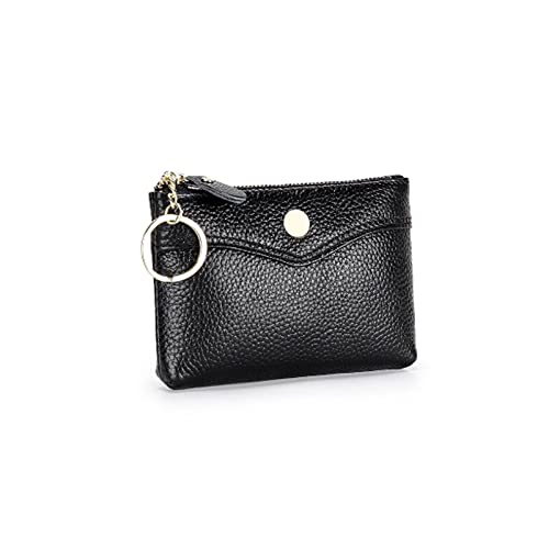 DIGJOBK Brieftasche Damen Rindsleder-Münzbörse für weibliche Multifunktions-Damen-Reißverschlusstaschen mit Schlüsselring-Münzsäcke (Color : Black) von DIGJOBK