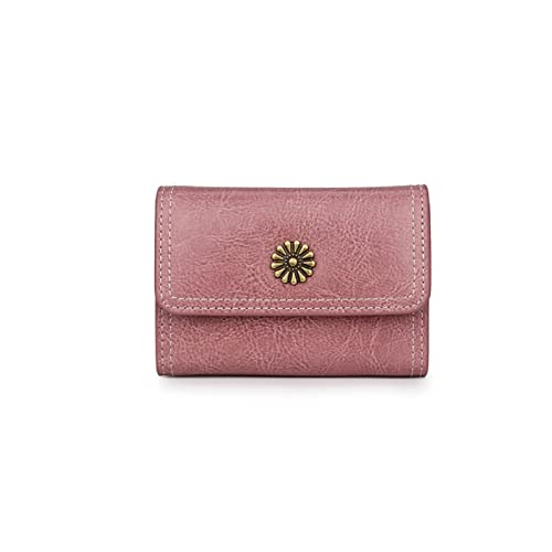DIGJOBK Brieftasche Damen Garantiertes Ölwachs-Leder Damenkarten Brieftaschen Vintage-Stil Weibliche Kartenhalter Multifunktionskartenkasse (Color : Pink) von DIGJOBK