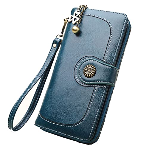 DIGJOBK Brieftasche Damen Große Frauen Brieftaschen Aushöhlen Langer Brieftasche Mode Top Qualität Pu. Lederkartenhalter Brieftasche for Frauen (Color : Blue) von DIGJOBK