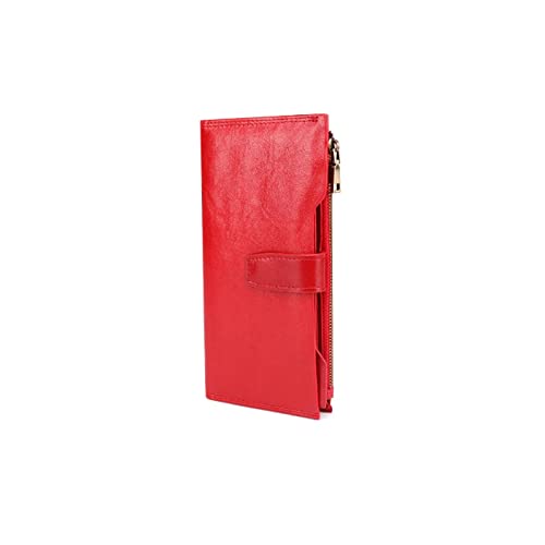DIGJOBK Damen-Geldbörse, langer Reißverschluss, echtes Leder, Clutch-Tasche mit Handyhalter, Kartenhalter, rot, Einheitsgröße von DIGJOBK