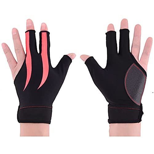 DIGJOBK Kletterhandschuhe Atmungsaktive, hochelastische, rutschfeste, verschleißfeste, atmungsaktive Queue-Handschuhe, 3-Finger-Billardhandschuhe, Billard(Color:Red) von DIGJOBK