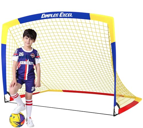 Dimples Excel Fussballtor Pop Up Fussballtore für Kinder Garten Fussball Tor Football Ball Tore, Blau+Gelb x1, 5'×3.6' von DIMPLES EXCEL