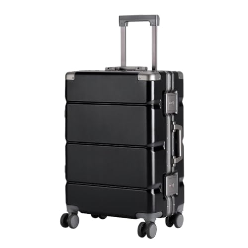 DINGYanK Koffer Einfarbiger Koffer, Trolley-Koffer, Universal-Rad-Boarding-Koffer, Aluminiumrahmen-Koffer, Passwort-Koffer Suitcase (Color : Black, Size : 22in) von DINGYanK
