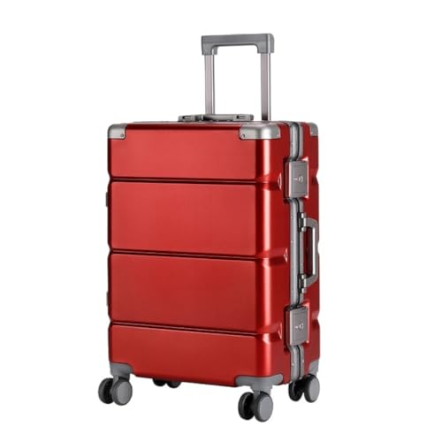 DINGYanK Koffer Einfarbiger Koffer, Trolley-Koffer, Universal-Rad-Boarding-Koffer, Aluminiumrahmen-Koffer, Passwort-Koffer Suitcase (Color : Red, Size : 24in) von DINGYanK
