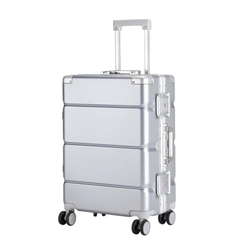 DINGYanK Koffer Einfarbiger Koffer, Trolley-Koffer, Universal-Rad-Boarding-Koffer, Aluminiumrahmen-Koffer, Passwort-Koffer Suitcase (Color : Silver, Size : 28in) von DINGYanK
