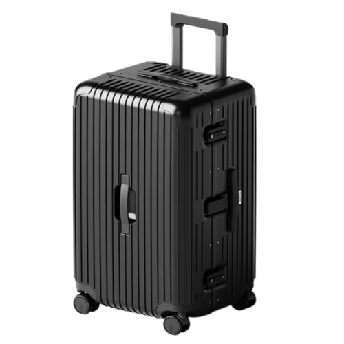 DINGYanK Koffer Gepäck, verdickter und Stabiler Aluminiumrahmen-Koffer, Herren- und Damen-Trolley, codierter Lederkoffer Suitcase (Color : Black, Size : 28in) von DINGYanK