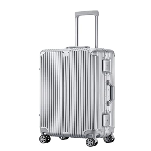 DINGYanK Koffer Hochwertiger Trolley-Koffer Mit Aluminiumrahmen, 20/24/28-Zoll-Boarding-Koffer, Internet-Promi-Koffer Suitcase (Color : Silver, Size : 20in) von DINGYanK