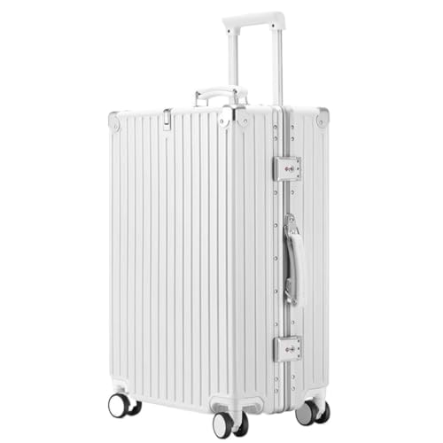 DINGYanK Koffer Retro Trolley Case Universal Rad Aluminium Rahmen Gepäck 20 Zoll Boarding Case Herren Gepäck Damen Suitcase (Color : White, Size : 26in) von DINGYanK