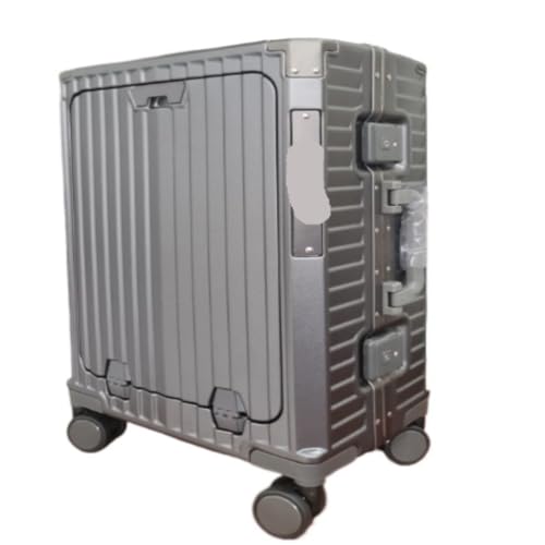 DINGYanK Koffer mit Frontöffnung, multifunktionaler Koffer, Aluminiumrahmen, Trolley-Koffer, Ladeschnittstelle, zusammenklappbarer Getränkehalter, Koffer, grau, 25in von DINGYanK