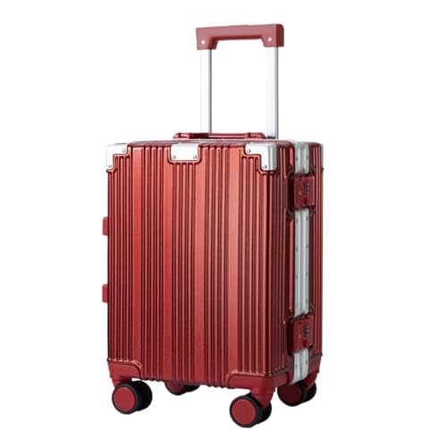 DINGYanL Trolley-Koffer Neuer 18-Zoll-Aluminiumrahmen-Hartschalen-Boarding-Koffer for Herren und Damen, modischer Freizeit-Trolley Reisekoffer (Color : Red, Size : 18in) von DINGYanL