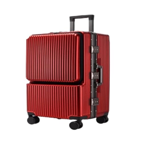 DINGYanL Trolley-Koffer Seitlich öffnender Trolley-Koffer mit Aluminiumrahmen. 24-Zoll-verdickter Multifunktionskoffer for Männer und Frauen Reisekoffer (Color : Red, Size : 24in) von DINGYanL