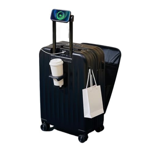 DINGYanL Trolley-Koffer Vorne Öffnender 20-Zoll-Handgepäckkoffer, USB-Ladekoffer, Universal-Rollen-Trolley, Unisex-Koffer Reisekoffer (Color : Black, Size : 26in) von DINGYanL