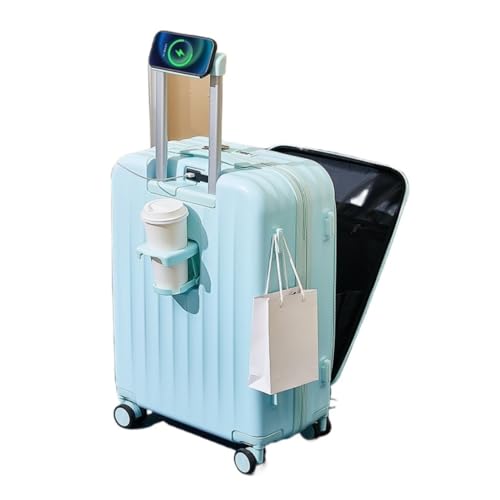 DINGYanL Trolley-Koffer Vorne Öffnender 20-Zoll-Handgepäckkoffer, USB-Ladekoffer, Universal-Rollen-Trolley, Unisex-Koffer Reisekoffer (Color : Blue, Size : 26in) von DINGYanL