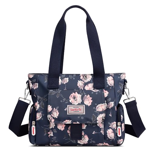 DIRRONA Bunte Damenhandtaschen Modedruck Umhängetasche Multi Pocket Multi Fach Crossbody Bag Beiläufig Umhängetasche Aus Wasserdicht Nylon Reisen Schule Täglicher Gebrauch Damentasche Blau E von DIRRONA