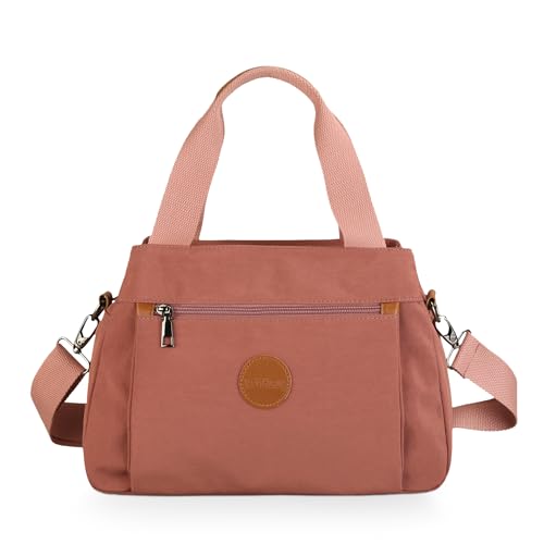 DIRRONA Einfach Damen Segeltuch Umhängetasche Frauentasche Handtasche Casual Reise Schultertasche Multi Tasche Umhängetaschen Damen Nylon Tasche Rosa von DIRRONA