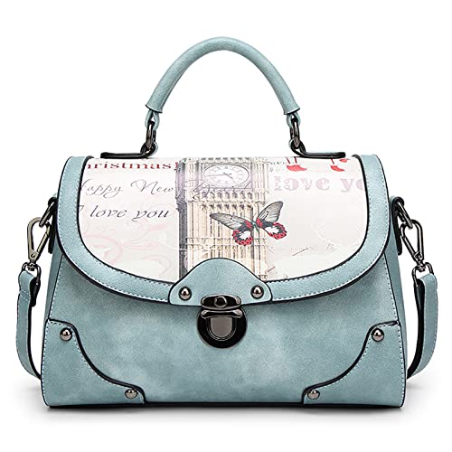 DIRRONA Elegant Damen Handtasche Modedruck Schultertasche Lässig Reisen Umhängetasche Mittel PU Leder Party Shopper Henkeltaschen Blau von DIRRONA