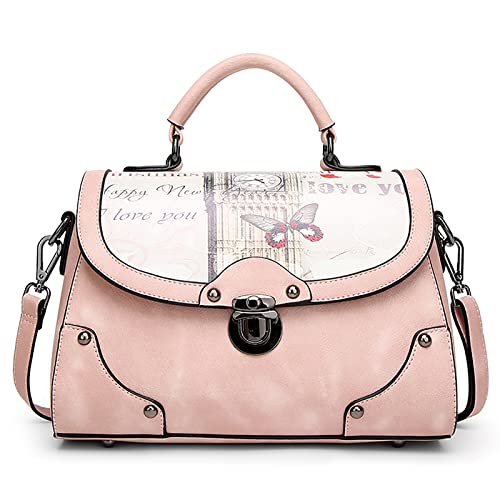 DIRRONA Elegant Damen Handtasche Modedruck Schultertasche Lässig Reisen Umhängetasche Mittel PU Leder Party Shopper Henkeltaschen Rosa von DIRRONA