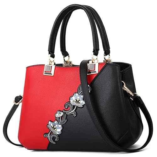 DIRRONA Handtasche Damen Groß – Umhängetasche & Tote Bag mit Blumenstickerei und Pom-Pom-Dekoration, ideal für Arbeit und Freizeit, Reisen oder Urlaub, Büro sowie Abendanlässe und Hochzeiten von DIRRONA