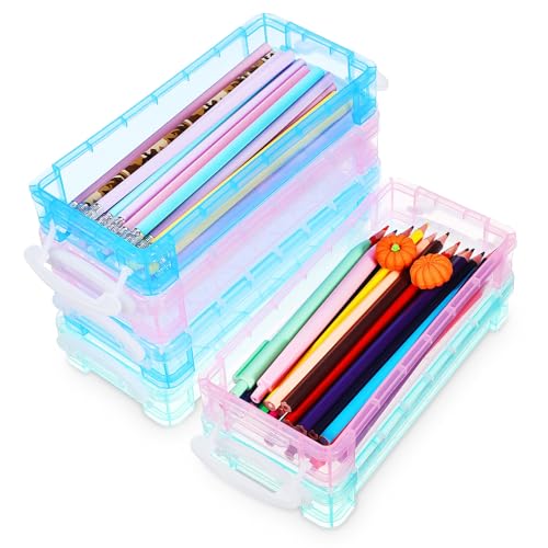 DIYEAH 6 Stück Bleistiftboxen Durchsichtiges Federmäppchen Buntstift-Aufbewahrung Stapelbares Design Marker-Etui Pinsel-Aufbewahrung Kunststoff-Federmäppchen von DIYEAH